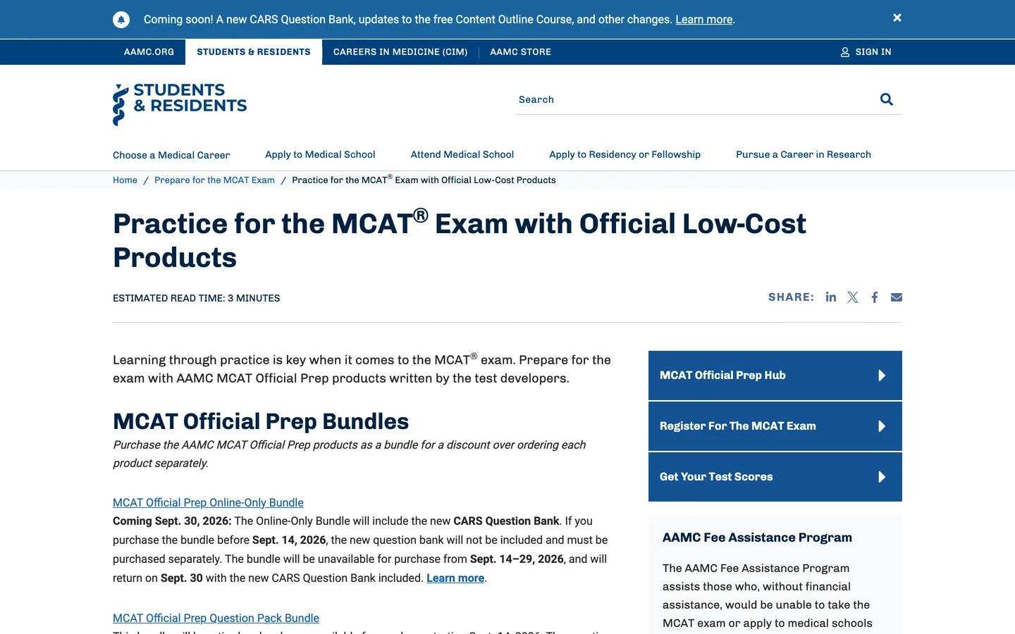 AAMC official prep page