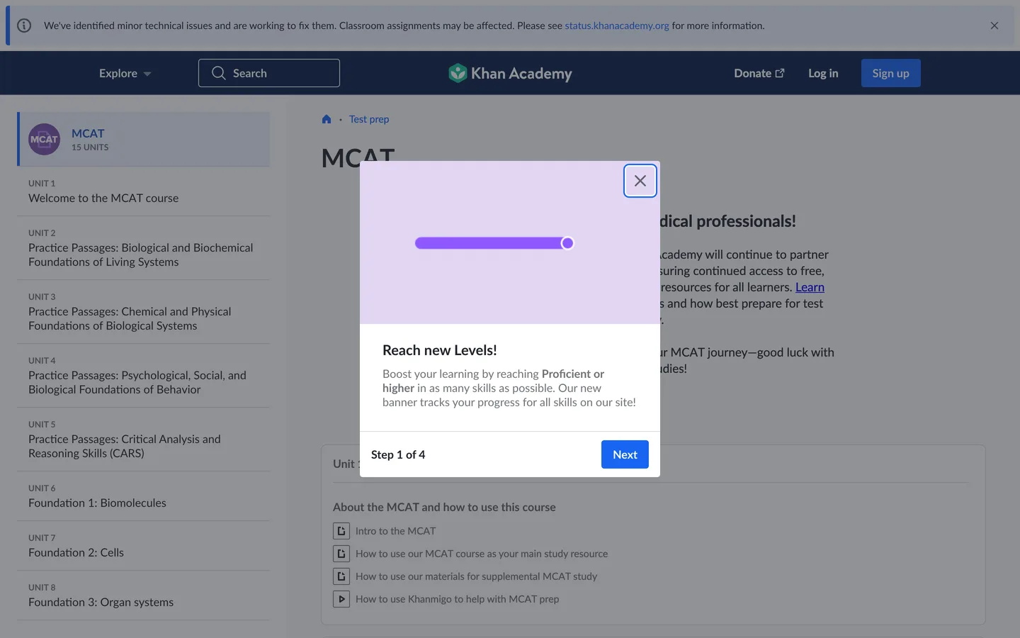 Khan Academy MCAT page