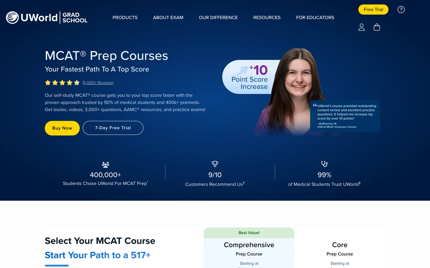 UWorld MCAT prep course page