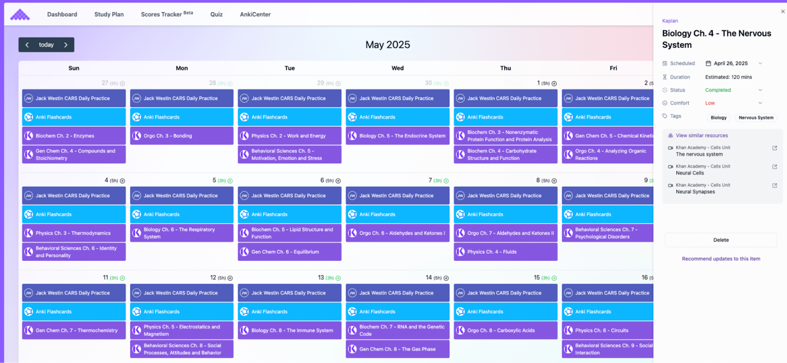 mcat.tools calendar of the study plan builder