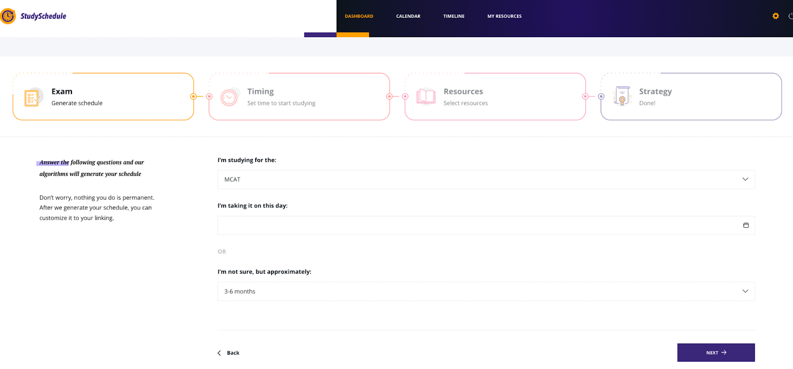 studyschedule.org onboarding questions