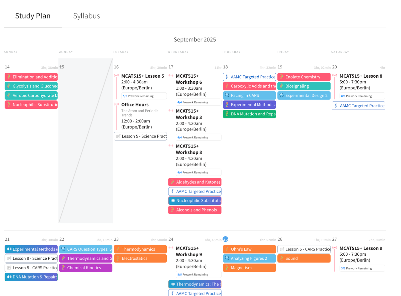 calendar of blueprint mcat study planner