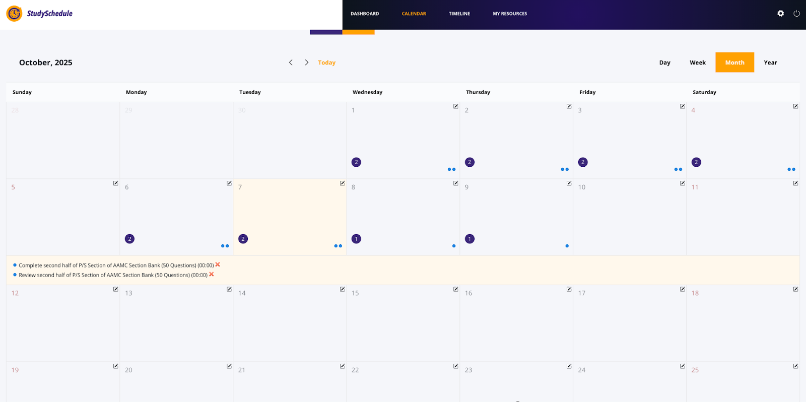 studyschedule.org calendar of the mcat study planner