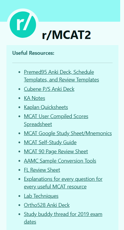 Reddit MCAT Pinned Posts