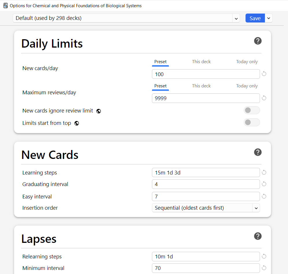 Optimized MCAT Anki Settings